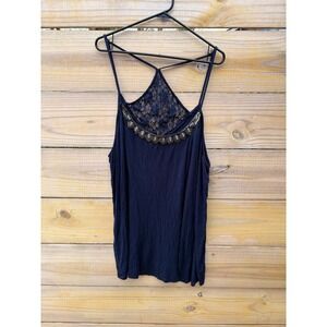 Lane Bryant Navy Blue Beaded Lace Racerback Cami Tank Top Plus Size 26/28